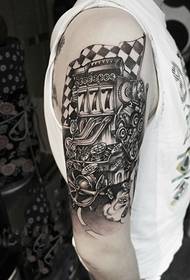 Muaj tswv yim dub grey tshuab paj ua ke npab duab tattoo