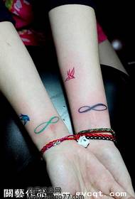 ມືຄູ່ຜົວເມຍ infinity logo ຮູບແບບ tattoo ນົກ