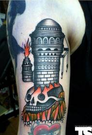 Aarm Perséinlechkeet Doudekapp Héich Tower Tattoo Muster Bild