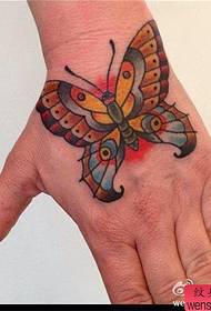 Rankų darbo spalvos drugelio tatuiruotė