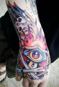 Ручни узорак тетоваже школског бога за очи у боји