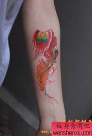Modello di tatuaggio piuma rossa a mano