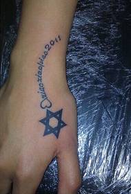 Weiblech Hand Tattoo Englesch Hexagon Tattoo Muster Bild