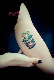 Cute cactus lytse pottenarm tatoeage foto