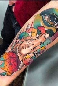 New school color hand and eye geometric tattoo pattern