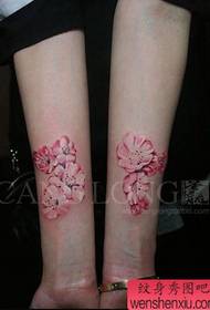 Lány karja gyönyörű és gyönyörű színes őszibarack tetoválás minta