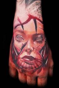 Hand werom kleurige horrorstyl enge froulik portret tatoetepatroon
