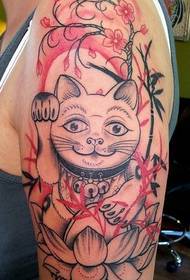 Hand creative flower vine lucky cat tattoo picture
