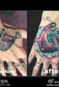 Modello di tatuaggio macchina tatuaggio mano indietro colore
