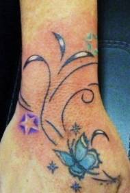 Hand back butterfly color tattoo pattern