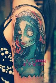 Creative zombie bride flower arm tattoo picture