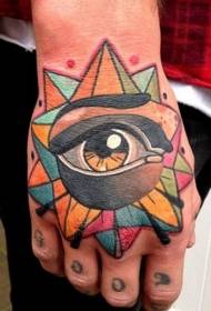Hand back colored eyes and fantasy stars tattoo pattern