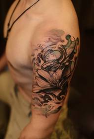 Black gray lotus and genus snake tattoo pictures
