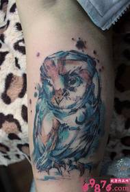 Gambar desain tato burung hantu Watercolor