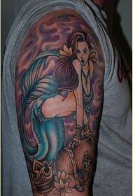 Imagen de patrón de tatuaje de sirena hermosa brazo grande de moda
