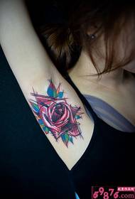 Underarm sketch colored rose tattoo picture