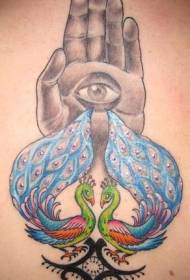 Modeli i tatuazheve me pallua shumëngjyrësh dhe sy palme