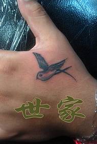 上海世家刺青纹身秀图吧作品:手部虎口小鸟纹身