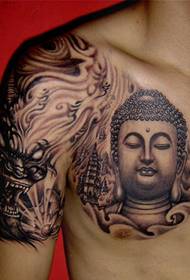 Ανδρικό κλασικό τατουάζ του μισού πανοπλία άγαλμα του Βούδα
