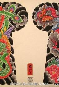 Hapon tradisyonal na phoenix ahas bulaklak kalahating nakasuot ng tattoo pattern na manuskrito
