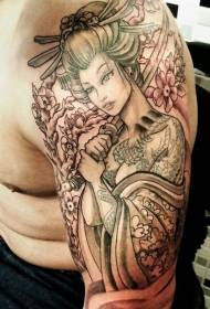 Ŝultra inko stilo Japana geisha tatuaje mastro