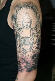 خط ذراع كبير تمثال بوذا مع نمط الوشم سحابة