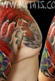 Halvt tatoveringsmønster: farg Guanyin karpe-lotus halvt tatoveringsmønster