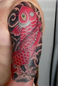 Motivo tatuaggio koi mezza armatura color spalla