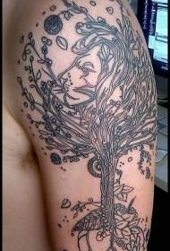 Heren grote arm zwarte lijn boom tattoo patroon