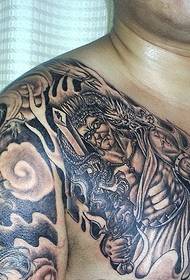 Super handsome black and white half armor tattoo picture