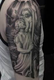 Sjajni crno sivi uzorak tetovaže statue velike ruke