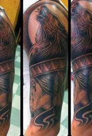 Shoulder realistic Indian woman with half set of wolf tattoo pictures