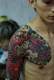Handsome small fresh meat half-Japanese squid tattoo pattern