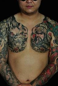 Super oorheersende dubbele helfte kleur Guan Gong tatoeëring tatoeëring