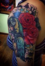 Kvinne vakker halv-en rose tatovering