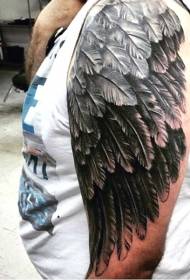 Big arm very realistic black feather tattoo pattern