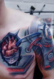 Pola tato setengah tato mekanik penuh warna