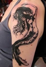 Mooi zwart zeemeermin grote arm tattoo-patroon