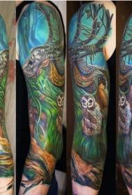 Uzbrój nowy styl kolorowy tajemniczy obraz tatuażu sowy leśnej