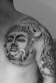 Schwaarz-wäiss Buddha Statue Hallef-Hals Tattoo Biller knap an onvergläichbar
