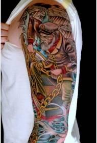 男性手臂彩色老水手纹身图案