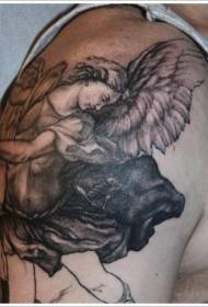 Veliki crno-sivi realistični uzorak tetovaža anđela
