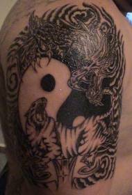 Big black tiger and dragon gossip tattoo pattern