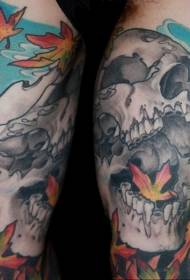 Folha de bordo de crânio humano de braço grande fantasia e padrão de tatuagem do templo