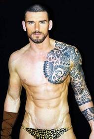 European and American men's handsome half-a totem flower arm tattoo