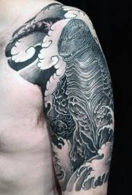 Arm Aziatyske styl swart en wyt Godzilla tatoetpatroan