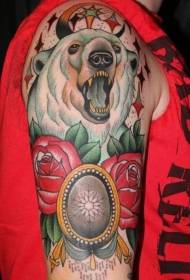 Braccio old school orso polare modello tatuaggio rosa
