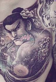 Knappe en knappe heale wapenrissing antike manlike godportret tattoo patroan