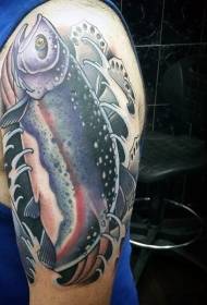 Big arm very beautiful painted big fish tattoo pattern