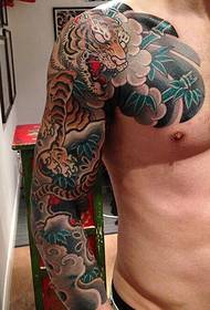 Fierce colored half armor tiger tattoo picture